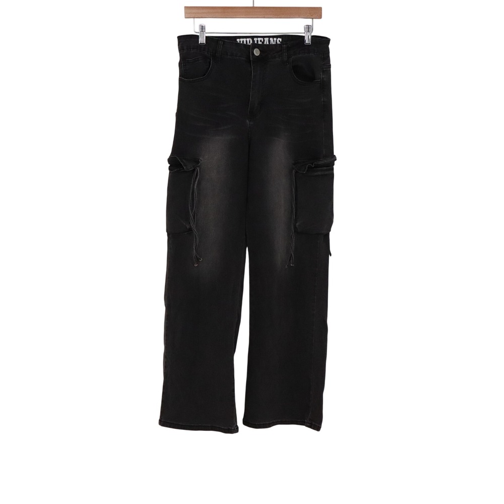 VIP Jeans Cargo Pants Womens 13 Wide Leg Faded Black Stretch Good